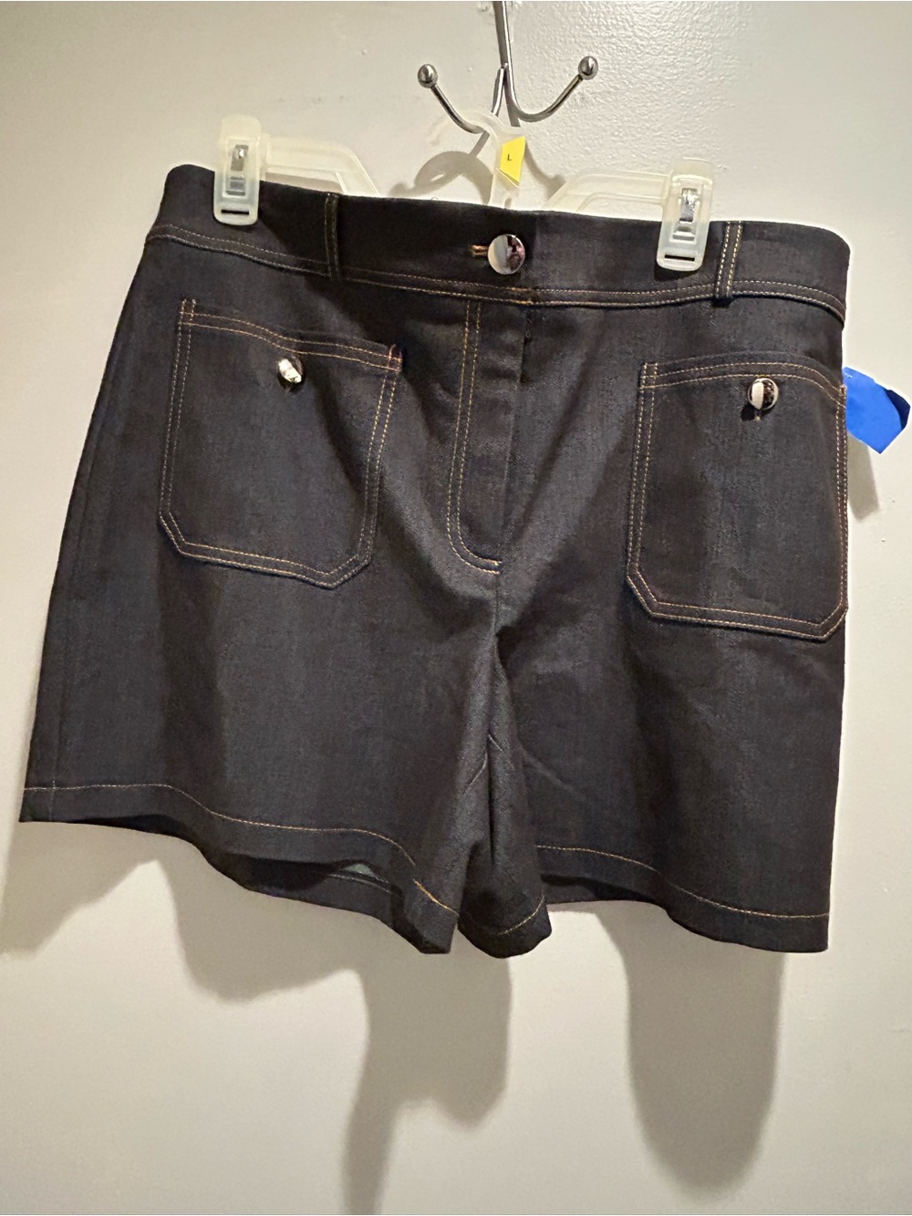 Women's Black Denim Jean Shorts with Front Patch Pockets